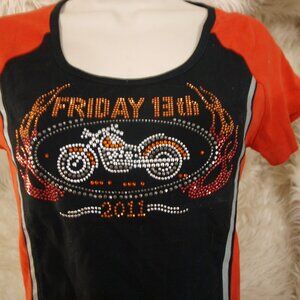 Orange/Black T-SHIRT SIZE M By Vance Bikewear Embellished